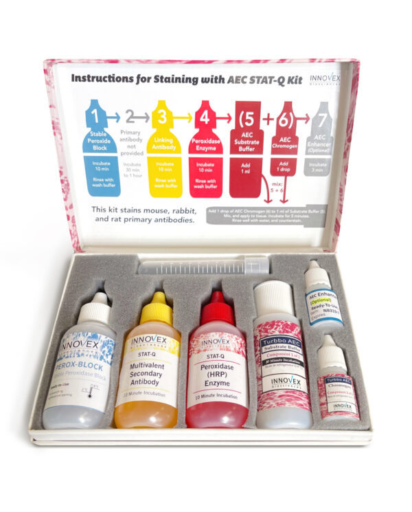 STAT-Q Multivalent AEC Kit stains Mouse, Rabbit & Rat primary antibodies